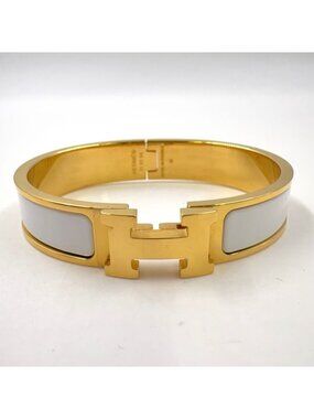 Hermes Click Enamel White Bracelet Bangle Gold